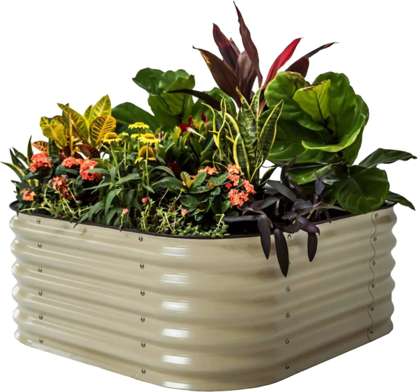 17" Tall 4 in 1 Modular Metal Raised Gardening Beds Kit Metal Planter Box Olive Green - Image 12