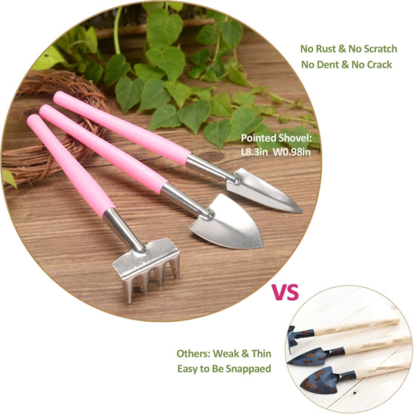 25Pcs Mini Garden Hand Transplanting Succulent Tools Set, 39.4" Thickened Repotting Mat & Plant Tag, Miniature Planting Indoor Fairy Care, Potting, Cactus, Houseplant Bonsai Tool Kit (Pink) - Image 4