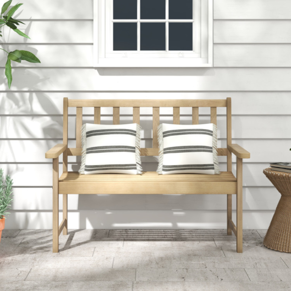 Outdoor Indonesia Teak Wood Garden Bench 2-Person with Backrest and Armrests - Image 2