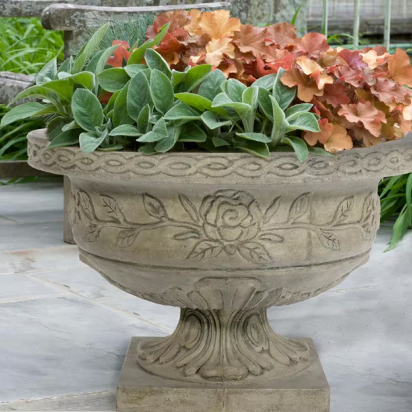 17 In. H. Granite Cast Stone Fiberglass Rose Low Urn - Image 2