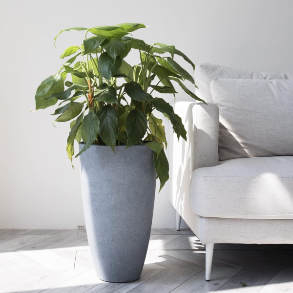 Set of 2 Tall Planters with Trays, 20 Inch Indoor/Outdoor Tall Planters,Large Grey Flower Pots,Tree Planters for Front Door,Patio and Deck - Image 4
