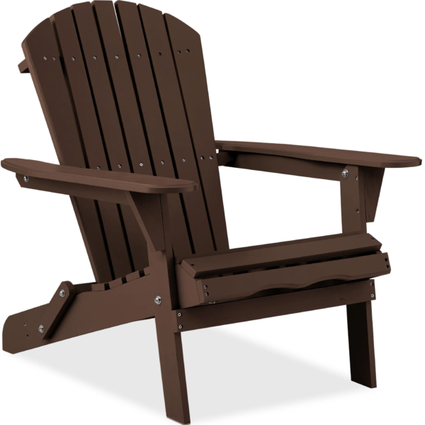 Folding Adirondack Chair Outdoor, Wooden Accent Lounge Furniture W/ 350Lb Capacity - Natural - Image 9