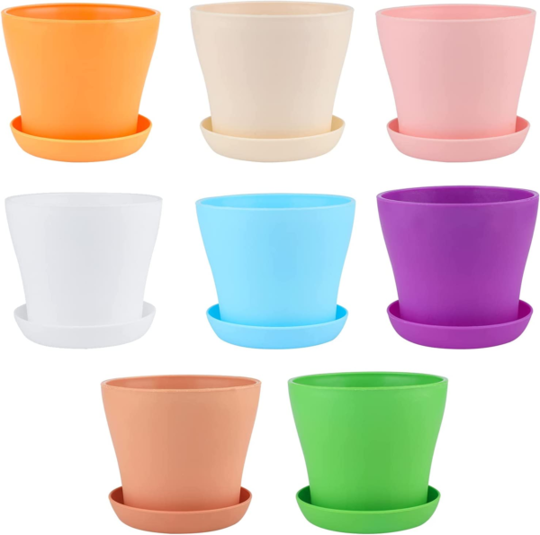 8 Pcs 4" Plastic Plant Flower Seedlings Nursery Pot/Pots Planter Colorful Flower Plant Container Seed Starting Pots with Pallet and Drainage Holes for Home Garden Flowers Plants,8 Colors - Image 4