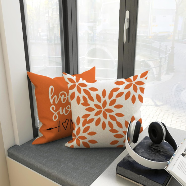 Fall Pillow Covers 18X18 Set of 4, Modern Sofa Throw Pillow Cover for Fall Decor, Decorative Outdoor Linen Fabric Pillow Case for Couch Bed Car, Orange - Image 4