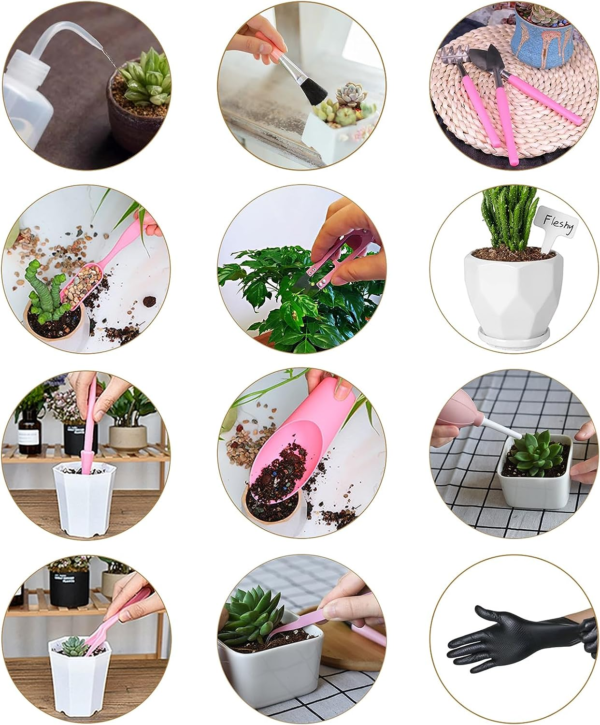 25Pcs Mini Garden Hand Transplanting Succulent Tools Set, 39.4" Thickened Repotting Mat & Plant Tag, Miniature Planting Indoor Fairy Care, Potting, Cactus, Houseplant Bonsai Tool Kit (Pink) - Image 2