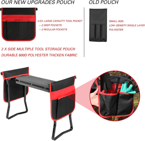 Garden Kneeler and Seat--Folding Garden Stool, Gardening Bench Supplies, Heavy Duty Kneeler with 2 Ex-Large Pouches, EVA Foam Thick Pad, Detachable Belt--Gardening Gift for Women Men Gardener Lovers - Image 4