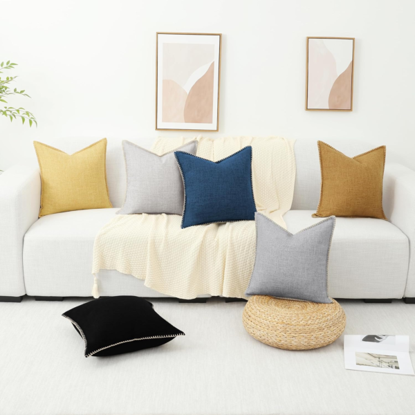 Decorative Outdoor Throw Pillow Covers 18X18 Set of 2, Square Linen Rustic Farmhouse Pillow Covers with Stitched Edge for Couch, Sofa, Living Room, Bronze Gold - Image 5