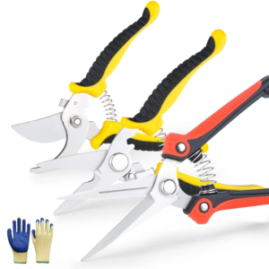 Stainless Steel Pruning Shears Set - 3 Pack Sharp Hand Garden Clippers with Protective Garden Gloves
