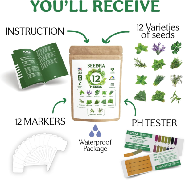 12 Herb Seeds Variety Pack - 3800+ Non-Gmo Heirloom Seeds for Planting Hydroponic Indoor or Outdoor Home Garden - Rosemary, Tarragon, Lavender, Oregano, Basil, Thyme, Parsley, Chives & More - Image 3