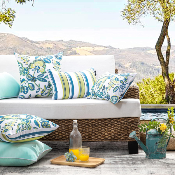 Pack of 2 Outdoor Indoor Throw Decorative Pillow Cover Floral Waterproof Patio Pillows Cushion Case for Couch Tent Park, off White 18 X 18 Inches - Image 2