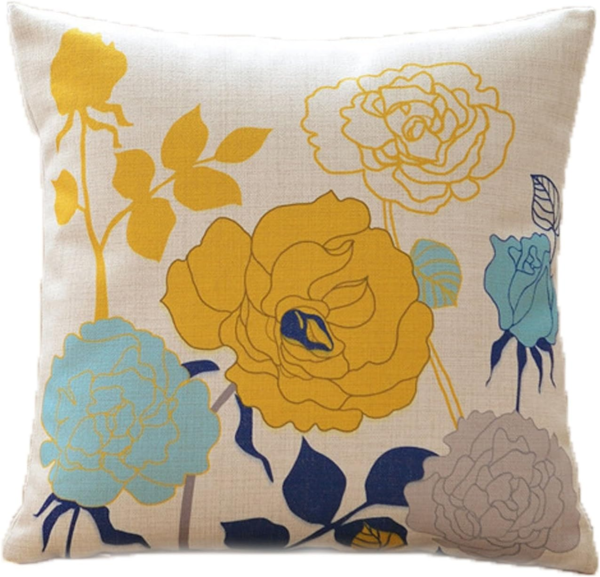 Floral Spring Summer Pillow Covers 18X18 Pack of 2 Farmhouse Cotton Linen Outdoor Pillow Covers for Patio Furniture Porch Blue and Yellow Throw Pillow Covers for Couch Sofa Bed Chair - Image 4