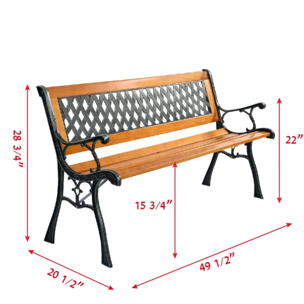 Garden Metal Bench Porch Path Hardwood Chair for Patio Park Outdoor Deck - Image 9