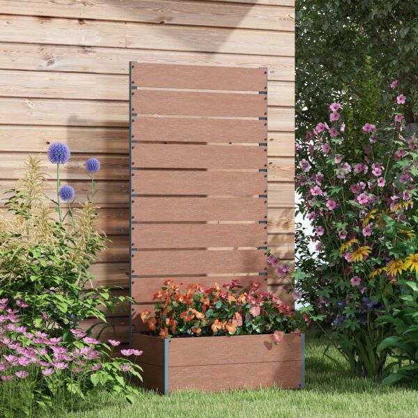 Garden Planter with Trellis for Climbing Plants, Vines, Flowers, Freestanding Raised Bed for Garden, Outdoor, Patio, Planter Box with Drainage Gap, 72x38x150cm, Light Brown - Image 2