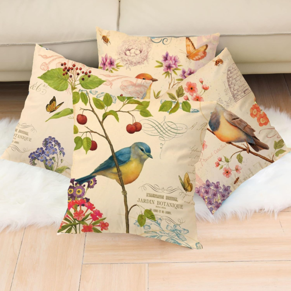 Spring Outdoor Bird Flower Decorative Throw Pillow Covers Both Sides Hummingbird Print Design Linen 16X16 Set of 4 with Zipper for Patio Home Couch Sofa Bedroom Decor - Image 9