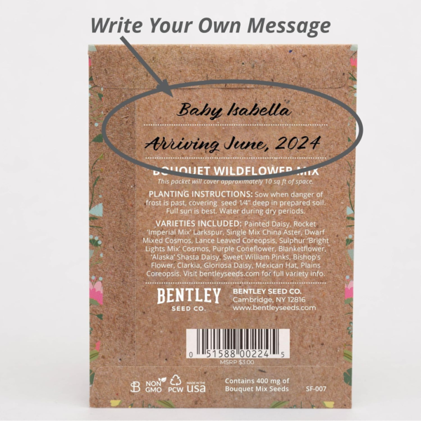 Oh Baby Flower Seeds Packets - Girl/Boy Baby Shower Favors - Pre-Filled, 25 Wildflower Seed Packs for Favor - Eco-Friendly Gift & Babys Guest Giveaways - Non-Gmo Seeds - Brown Envelop - Image 4