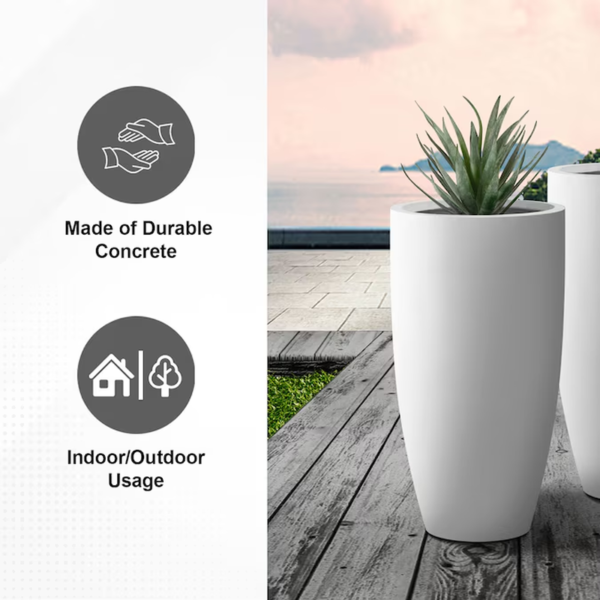2 -Pack round 13.39-Inches W Medium White Concrete Contemporary/Modern Indoor/Outdoor Planter with Drainage Holes - Image 7