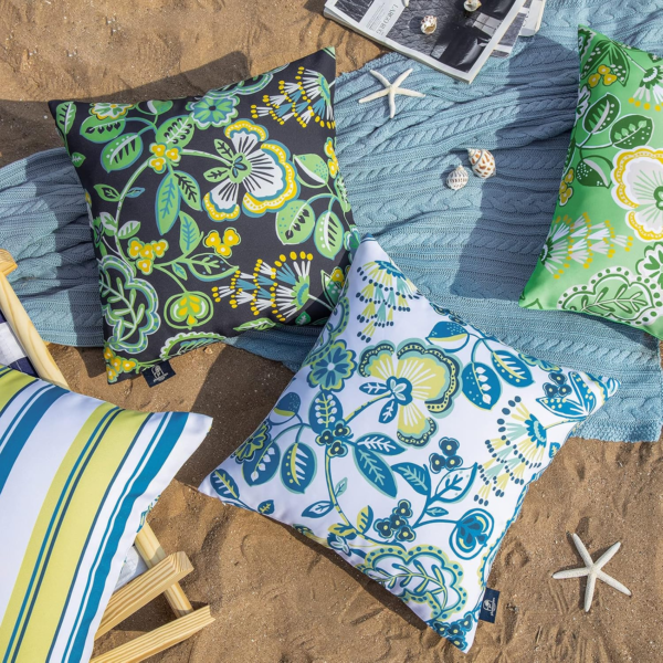 Pack of 2 Outdoor Indoor Throw Decorative Pillow Cover Floral Waterproof Patio Pillows Cushion Case for Couch Tent Park, off White 18 X 18 Inches - Image 6