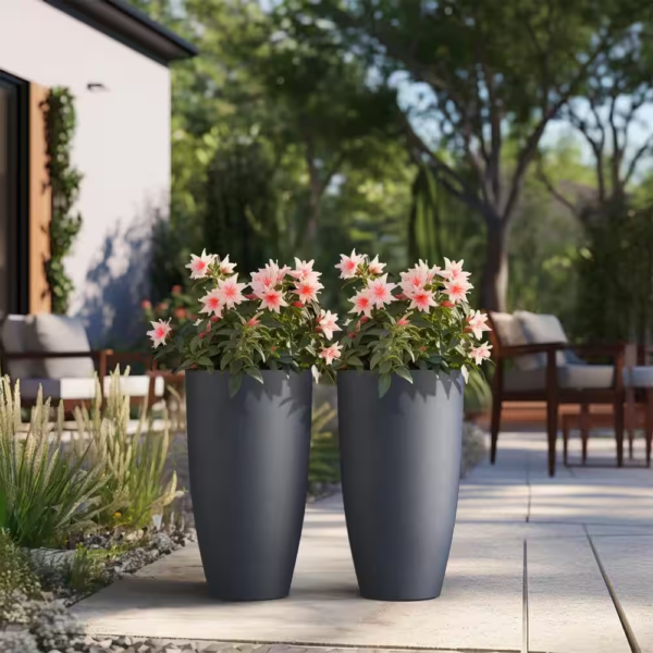 13.5 In. Large Granite Gray Concrete round Planter / Pot with Drainage Holes (Set of 2) - Image 4