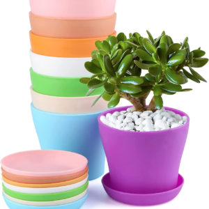 8 Pcs 4" Plastic Plant Flower Seedlings Nursery Pot/Pots Planter Colorful Flower Plant Container Seed Starting Pots with Pallet and Drainage Holes for Home Garden Flowers Plants,8 Colors