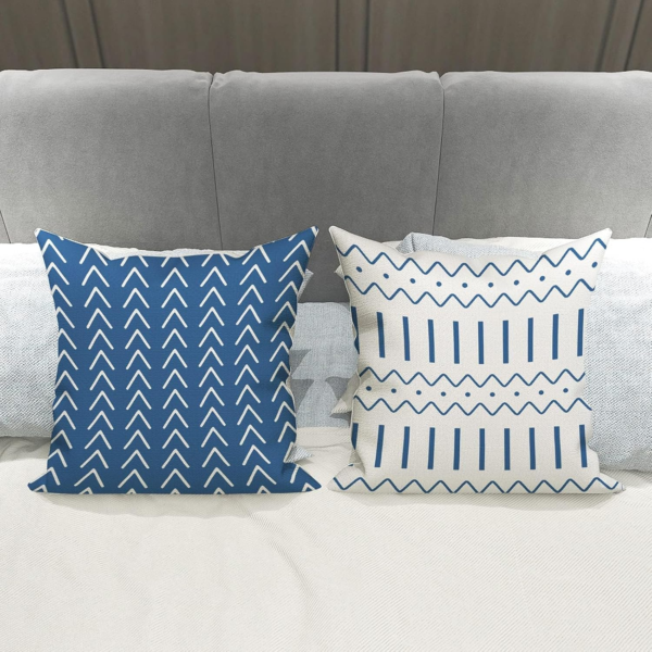 Pillow Covers 18X18 Set of 4, Modern Sofa Throw Pillow Cover, Decorative Outdoor Linen Fabric Pillow Case for Couch Bed Car，Light Blue - Image 4