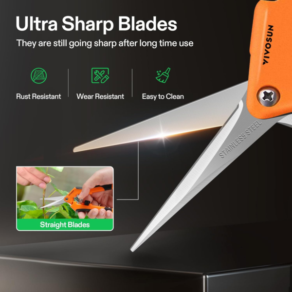 6.5 Inch Gardening Scissors Hand Pruner Pruning Shear with Straight Stainless Steel Blades Orange 1-Pack - Image 4