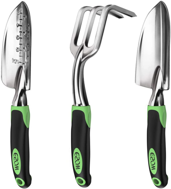 Premium 3-Piece Heavy-Duty Cast-Aluminum Garden Tool Set with Ergonomic Non-Slip Handles - Includes Hand Trowel, Transplant Trowel, and Cultivator Rake - Ideal Gardening Gift
