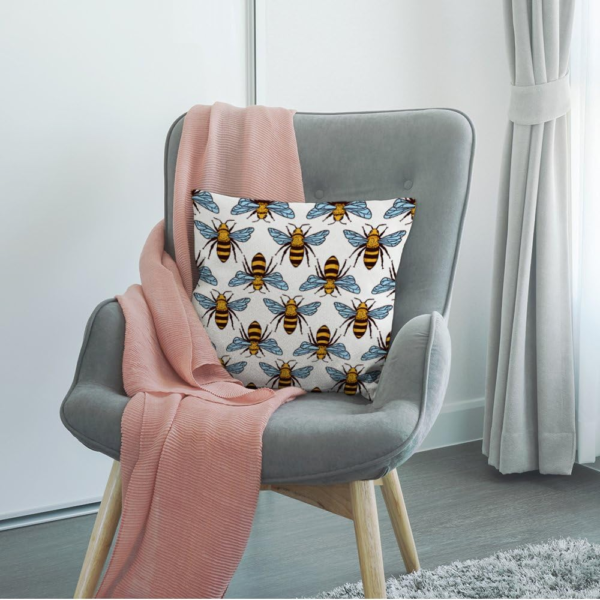 Bees Pillow Case,Decorative Throw Pillow Cover Honey Bee Pillow Cases Cotton Linen Outdoor Indoor Square Cushion Covers for Home Sofa Couch 18X18 Inch Yellow - Image 3