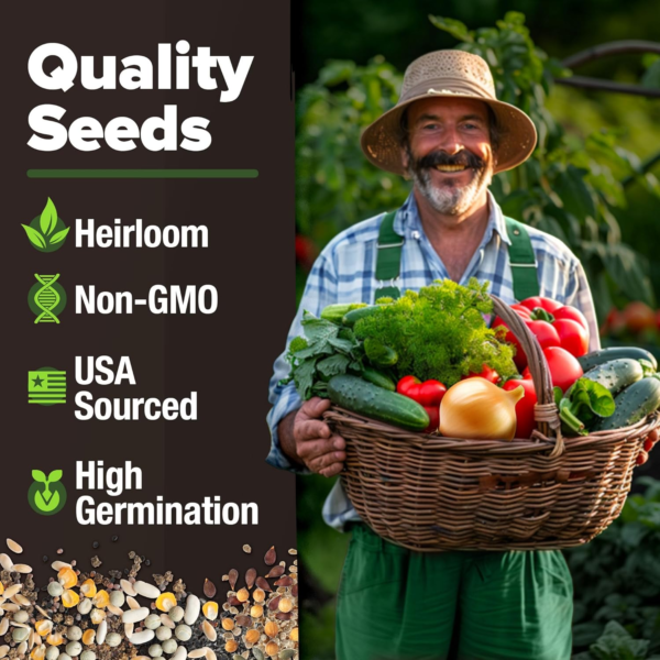 55 Vegetable Seeds Pack | Spring, Fall, Winter Heirloom Vegetables | Non-Gmo Garden Survival Seed Vault - Prepper Gear Supplies | Gifts for Men Women Gardeners - Image 2
