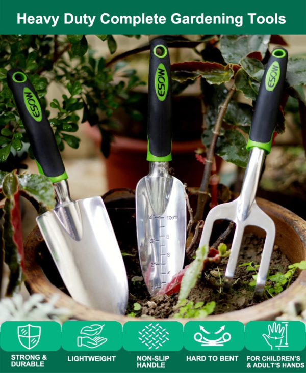Premium 3-Piece Heavy-Duty Cast-Aluminum Garden Tool Set with Ergonomic Non-Slip Handles - Includes Hand Trowel, Transplant Trowel, and Cultivator Rake - Ideal Gardening Gift - Image 2