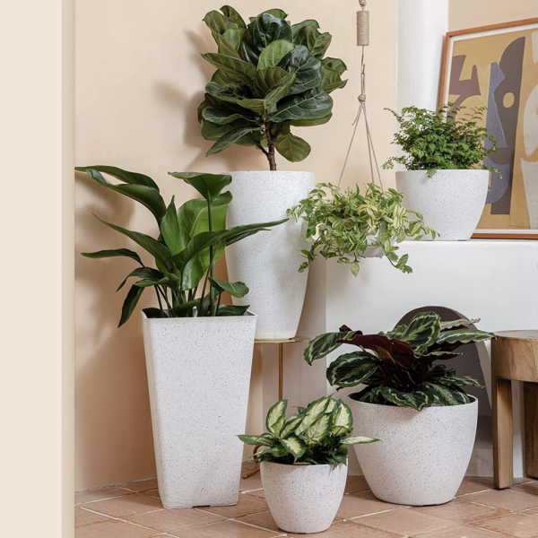 Flower Pots Outdoor Indoor Planter - 11.3 Inch Garden Plant Pots Tree Planter for Patio, Deck,Garden,Speckled White,Set of 2 - Image 3