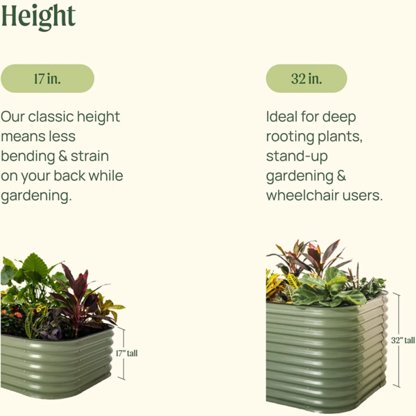 17" Tall 4 in 1 Modular Metal Raised Gardening Beds Kit Metal Planter Box Olive Green - Image 10