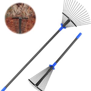 Garden Leaf Rake with Expandable Head from 9.5 Inch to 17 Inch, Collapsible Lawn