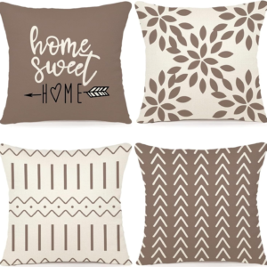 Pillow Covers 18X18 Set of 4, Modern Sofa Throw Pillow Cover, Decorative Outdoor Linen Fabric Pillow Case for Couch Bed Car, Khaki