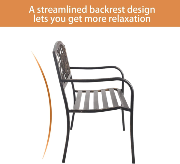 Patio Garden Bench Outdoor Metal Bench Park Yard Furniture Cast Iron Loveseats with Armrests for Porch Backyard Lawn Deck - Image 6