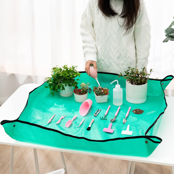 25Pcs Mini Garden Hand Transplanting Succulent Tools Set, 39.4" Thickened Repotting Mat & Plant Tag, Miniature Planting Indoor Fairy Care, Potting, Cactus, Houseplant Bonsai Tool Kit (Pink) - Image 5