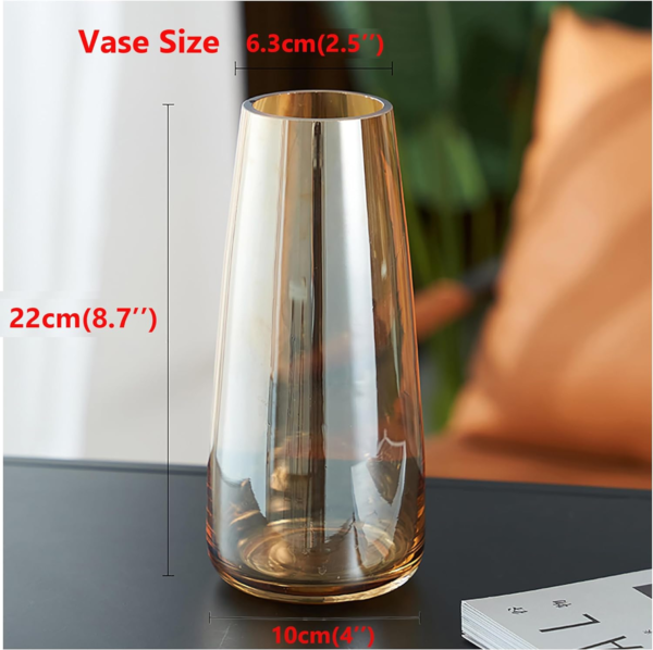Modern Glass Vase Irised Crystal Clear Glass Vase for Home Office Decor (Crystal Amber) - Image 3