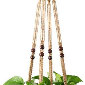 Macrame Plant Hanger Indoor Jute Hanging Planter Basket with Wood Beads Decorative Flower Pot Holder No Tassels for Indoor Outdoor Boho Home Decor 35 Inch, Brown, Set of 1 (POTS NOT Included)