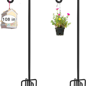 108 Inch Outdoor Shepherd Hook with 5 Prong Base (2 Packs), Adjustable Heavy Duty Garden Hanging Stake for Bird Feeder Solar Light Plant Hanger Wedding Decor, Matte Black