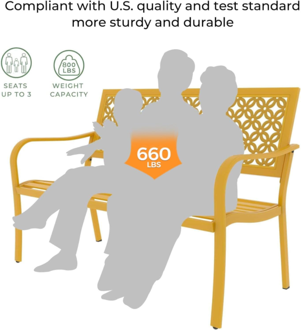 Outdoor Bench, Garden Benches with Anti-Rust Metal Powder Coated Frame, Patio Bench for Front Porch Park outside Furniture Decor, Sunflower Yellow - Image 4