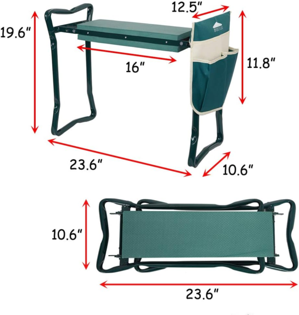 Folding Garden Kneeler Seat Portable Bench Stool with Soft Kneeling Foam Pad and Tool Pouch for Gardening,Fishing - Image 3
