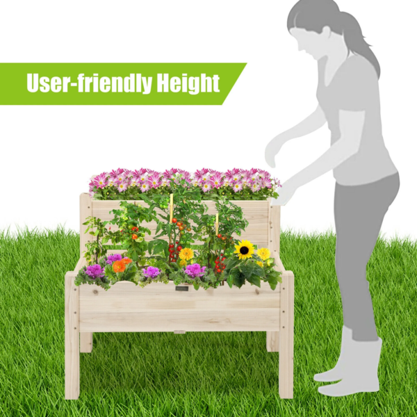 2 Tier Wooden Raised Garden Bed Elevated Planter Box W/Legs Drain Holes - Image 7