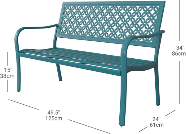 Outdoor Bench, Garden Benches with Anti-Rust Metal Powder Coated Frame, Patio Bench for Front Porch Park outside Furniture Decor, Lake Shore - Image 3