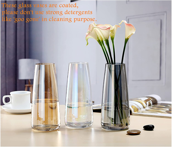 Modern Glass Vase Irised Crystal Clear Glass Vase for Home Office Decor (Crystal Amber) - Image 7