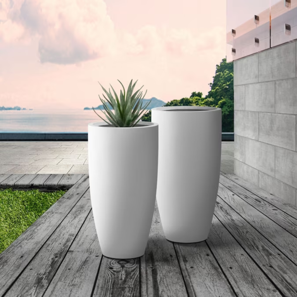 2 -Pack round 13.39-Inches W Medium White Concrete Contemporary/Modern Indoor/Outdoor Planter with Drainage Holes - Image 2