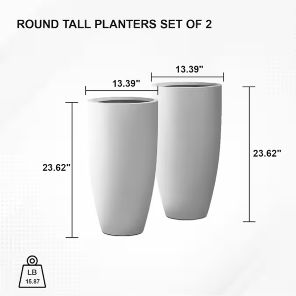 2 -Pack round 13.39-Inches W Medium White Concrete Contemporary/Modern Indoor/Outdoor Planter with Drainage Holes - Image 5