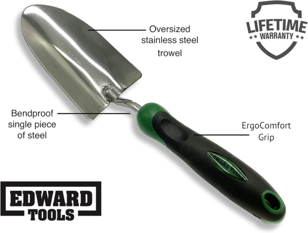 Heavy-Duty Bend-Proof Garden Trowel - Polished Stainless Steel, Rust-Resistant Hand Shovel with Comfort Grip for Efficient Digging in Rocky and Heavy Soils - Image 2