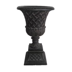 16.25 In. X 26.5 In. Cast Stone Fiberglass Lattice Urn and Pedestal in Aged Charcoal
