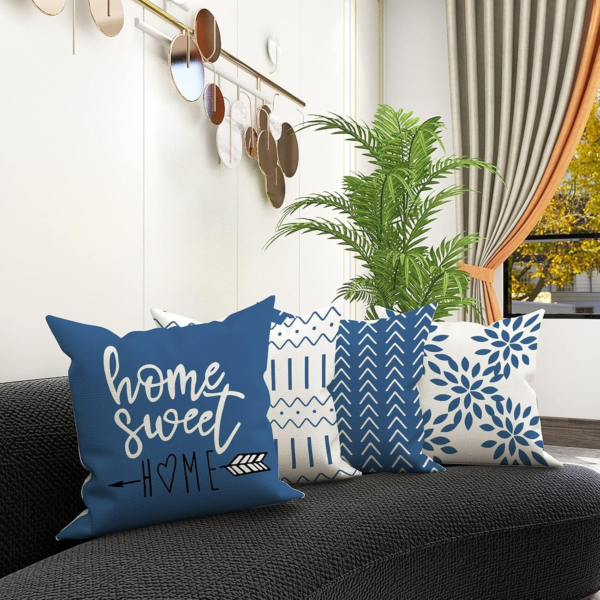 Pillow Covers 18X18 Set of 4, Modern Sofa Throw Pillow Cover, Decorative Outdoor Linen Fabric Pillow Case for Couch Bed Car，Light Blue - Image 6