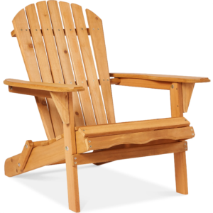 Folding Adirondack Chair Outdoor, Wooden Accent Lounge Furniture W/ 350Lb Capacity - Natural