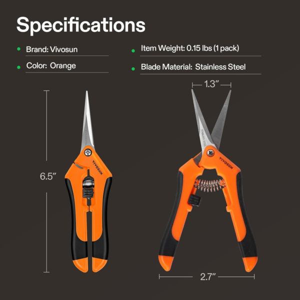 6.5 Inch Gardening Scissors Hand Pruner Pruning Shear with Straight Stainless Steel Blades Orange 1-Pack - Image 5